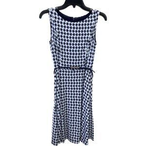 Jessica Howard Womens Midi Dress, Navy Blue, Blue, Tan and White Size 6 Dress